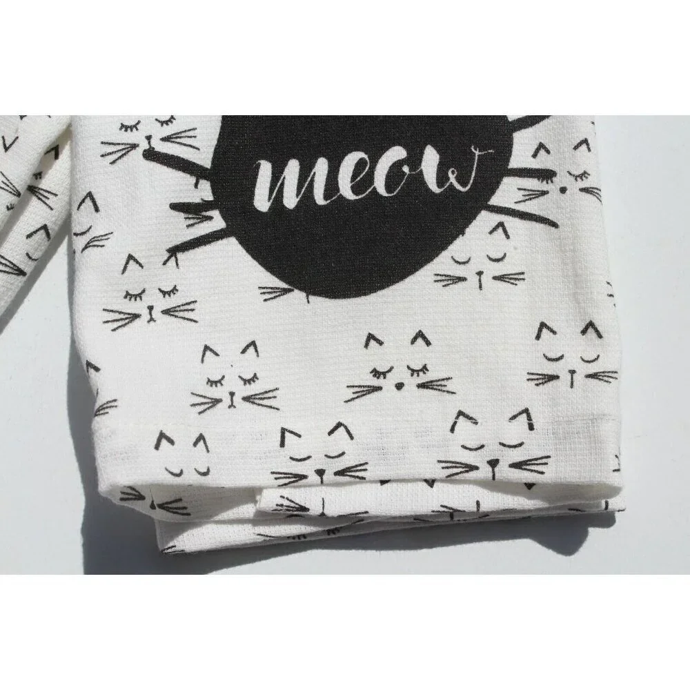Set Of 2 Modern Meow CATS Black & White 100% Cotton Kitchen Towel 28